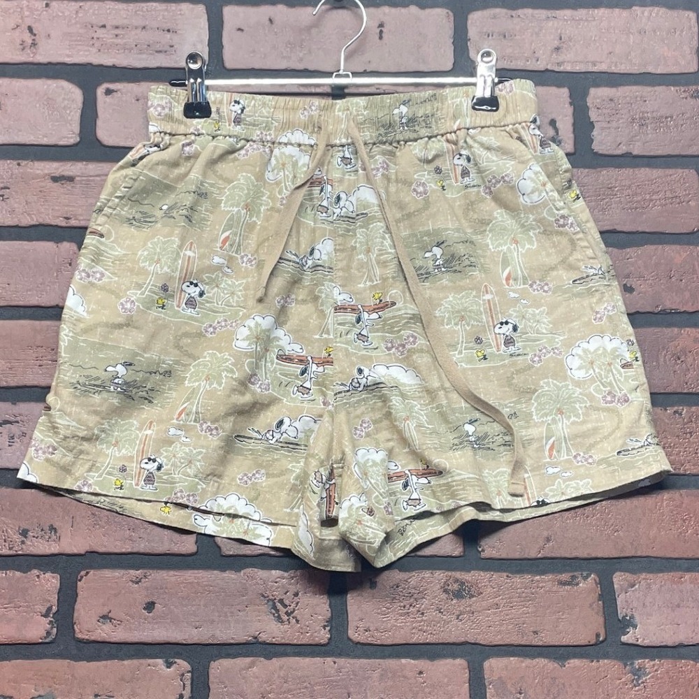 Peanuts Reyn Spooner Women's S Tan Snoopy Surfer Cotton Elastic Shorts